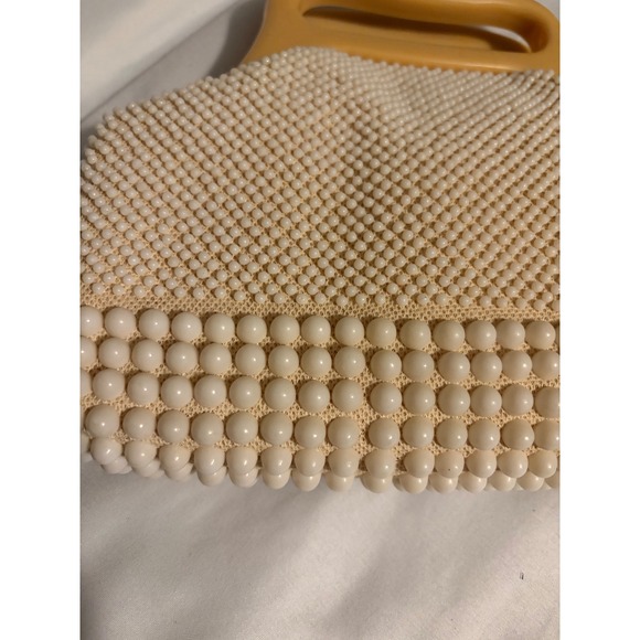 Vintage Hand Made in Hong Kong Beaded Handbag Lucite Handle Cream Butterscotch - Picture 2 of 7